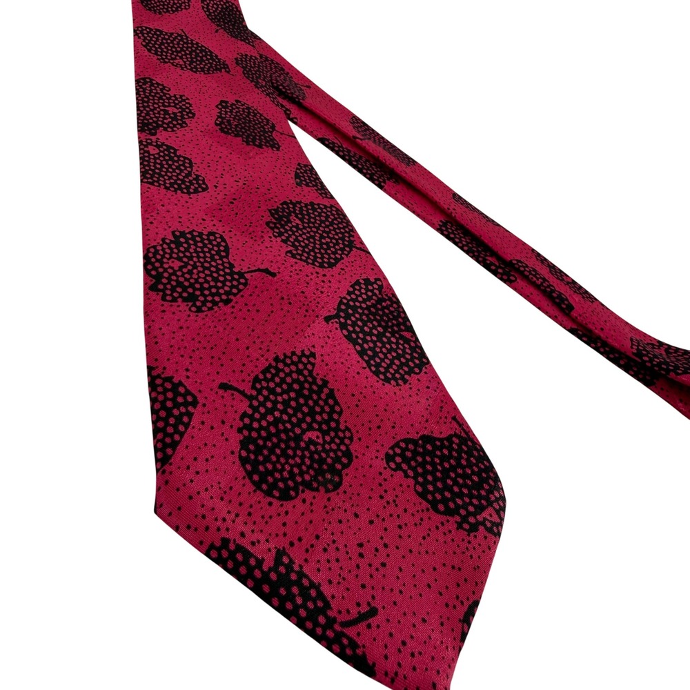 Vintage Picasso High Fashion 100% Silk Tie Pink Black Polka Dot Floral Leaf 61" - Picture 3 of 4
